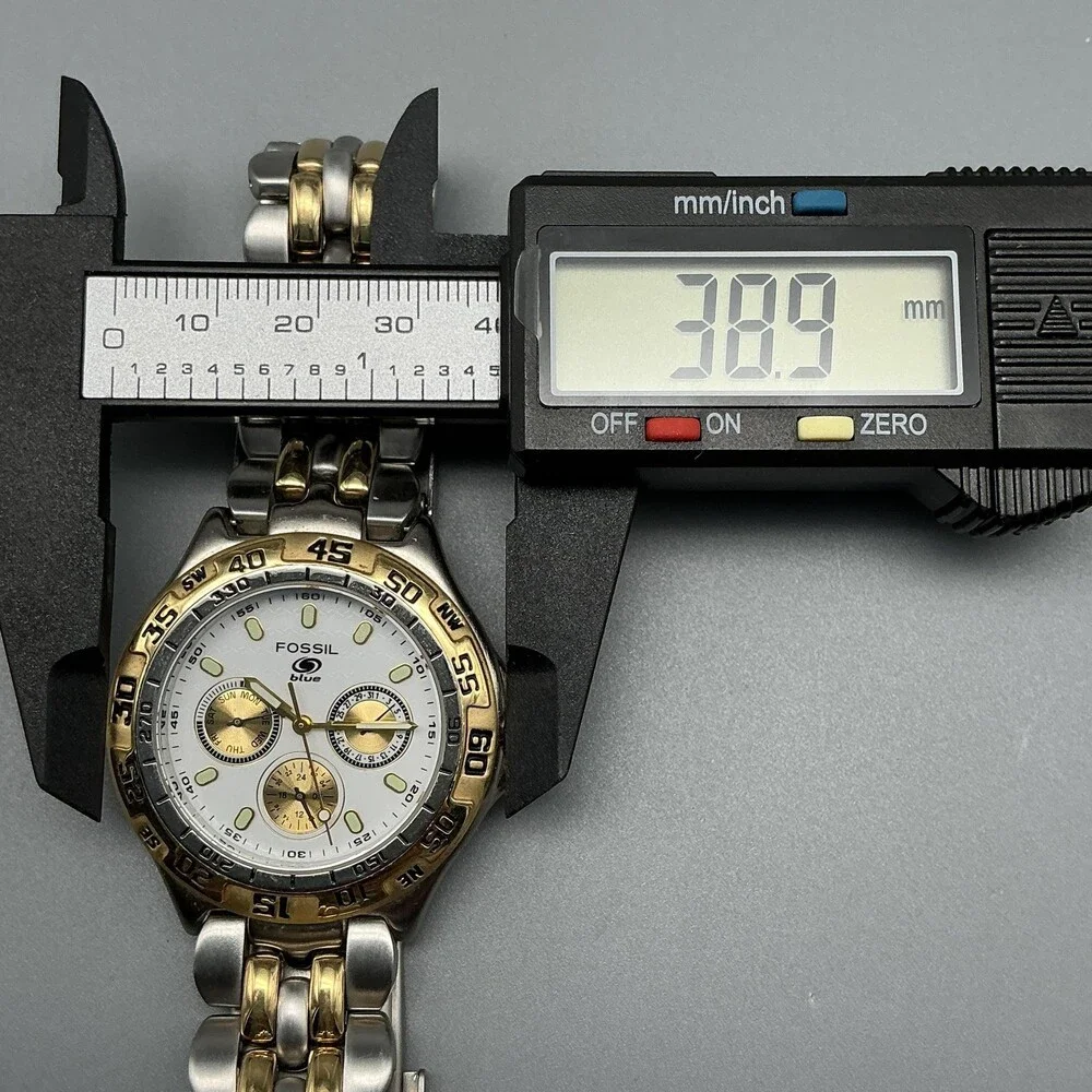 Fossil Blue Mens Sport Watch 39mm Two Tone BQ-8774 Day Date New Battery 7.5
